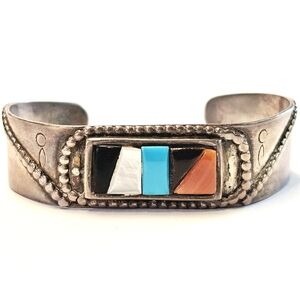 Navajo Inlay Sterling Cuff Bracelet